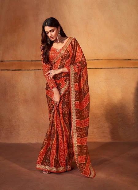 Gerua By Stavan Pure Chiffon With Embroidery Work Saree